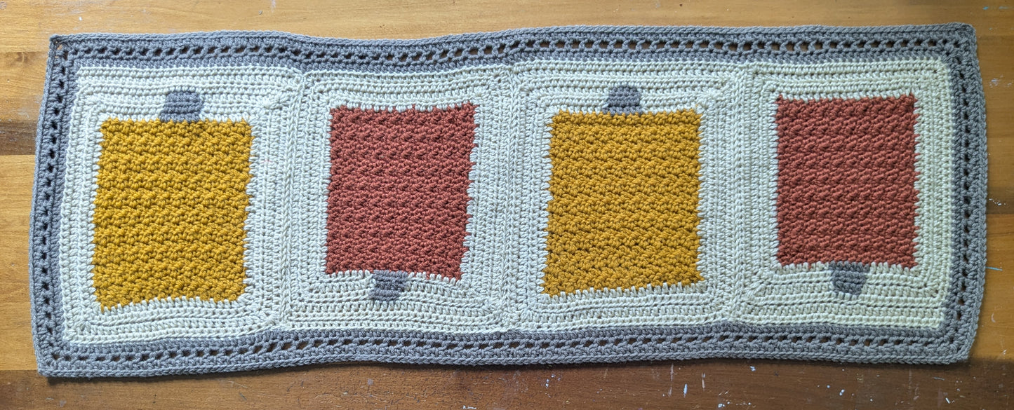 Crochet modern pumpkin granny table runner