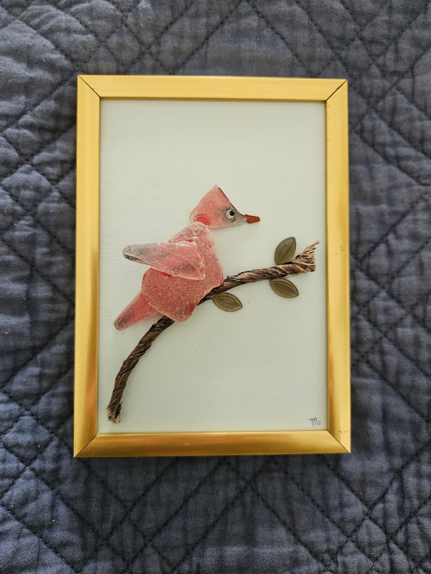 Sea Glass Cardinal on Branch