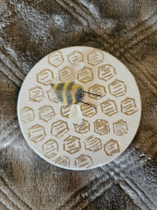 Bee on Honeycomb: Sea Glass Magnet
