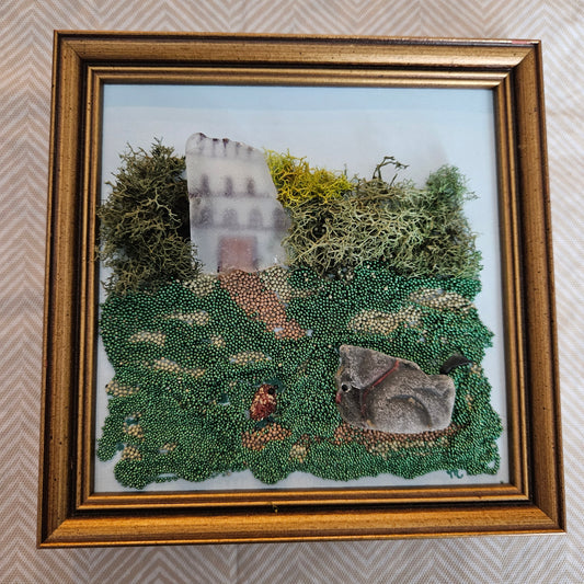 Sea Glass Castle and Scottie Dog with Red Bird