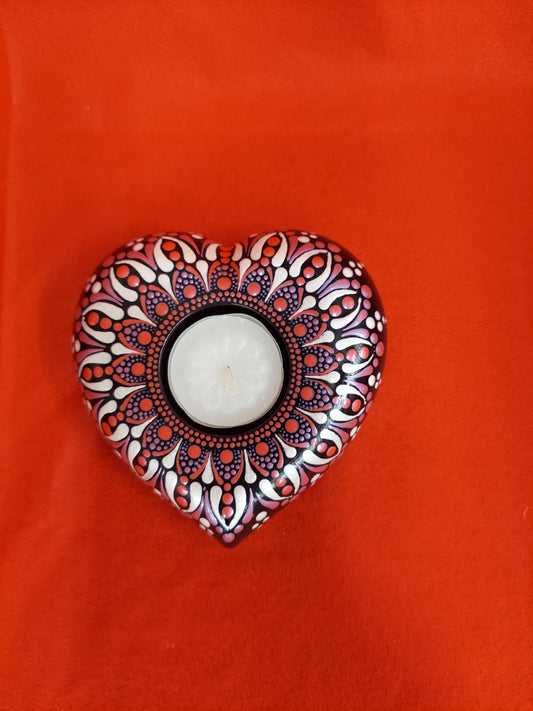 Mandala handcast Heart tealight holder