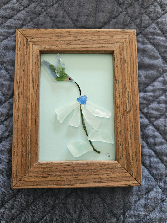 Sea Glass Hummingbird and Flower