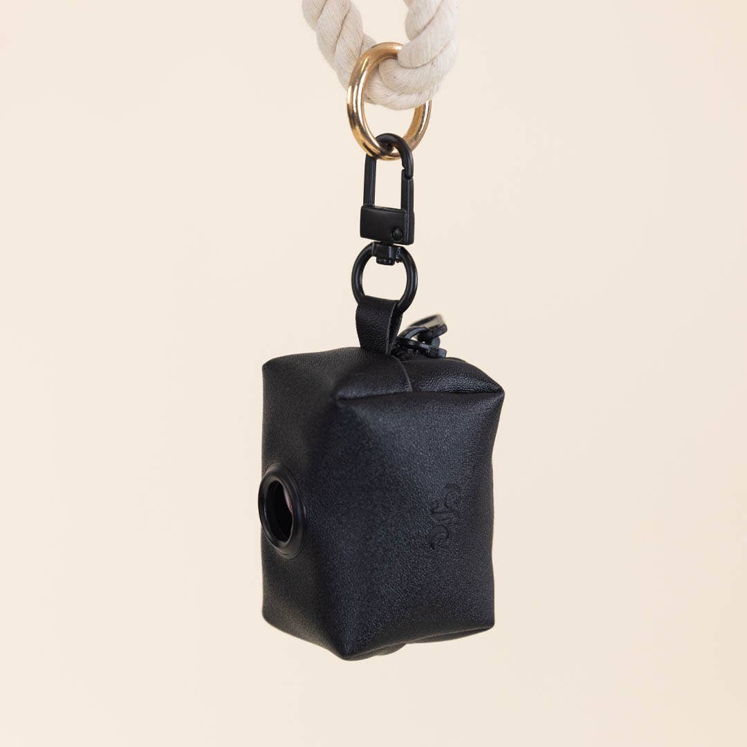 Black Vegan Leather Poop Bag Holder