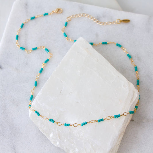 Turquoise Beaded Choker Necklace - Seed Bead