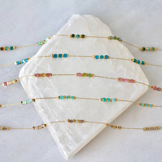 Square Stone Beaded Chain - Apatite, Amazonite, Labradorite,