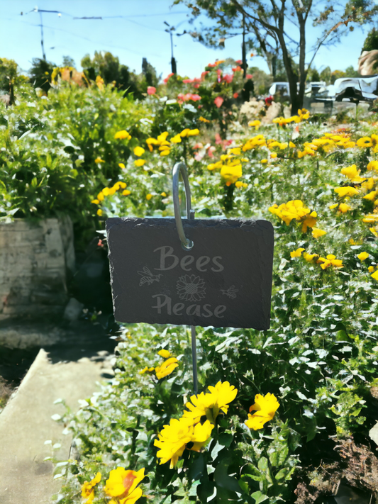 Bees Please Slate Plant Marker